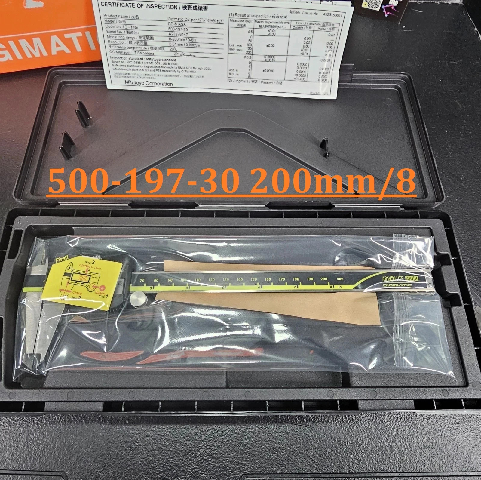 Mitutoyo 500-197-30 200mm/8" Absolute Digital Digimatic Vernier Caliper NEW