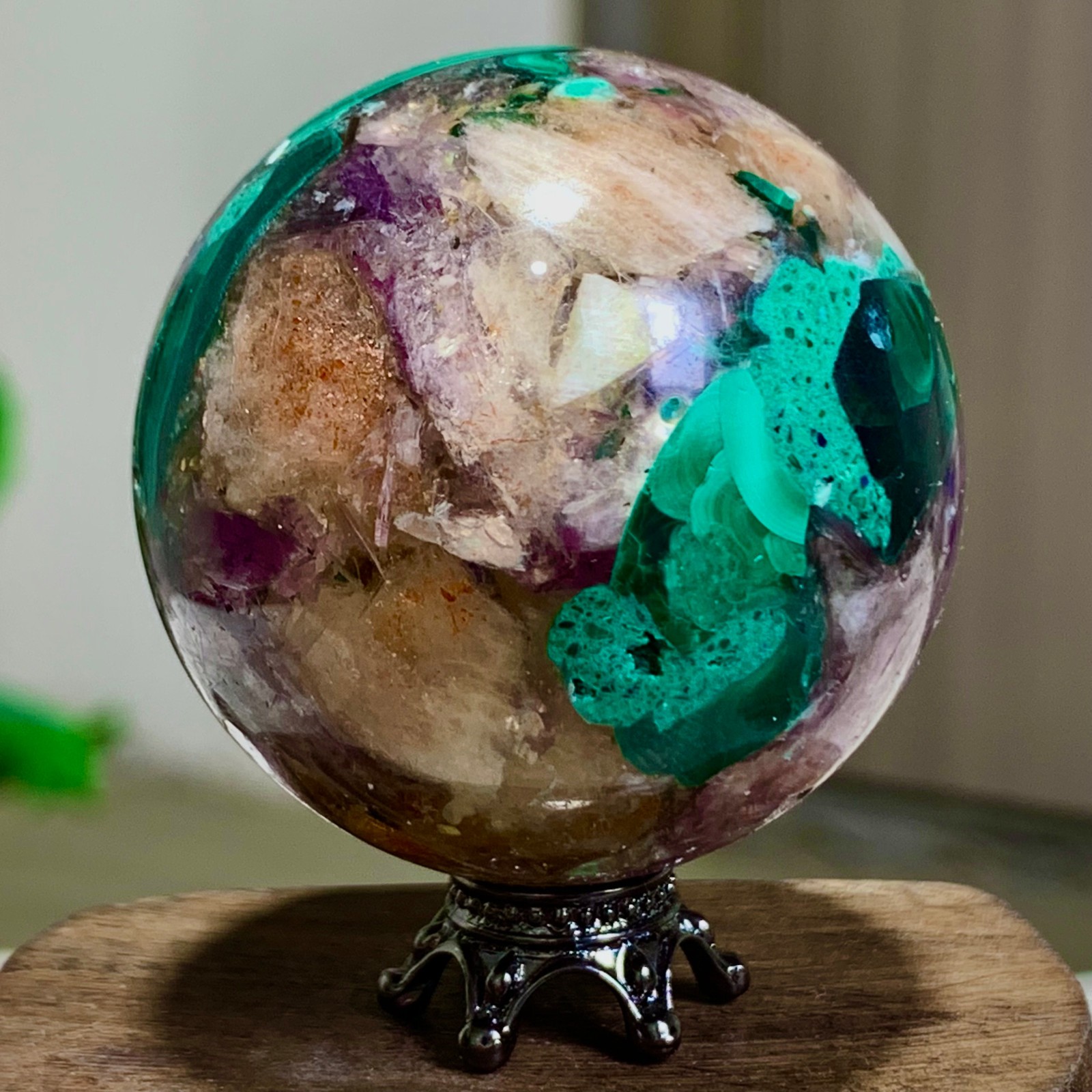 94G Newly discovered rare malachite purple mica symbiotic sphere restoration