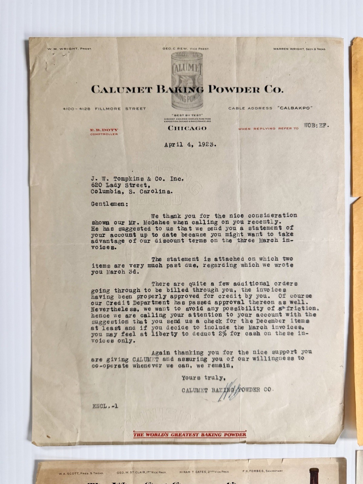 Lot 11 Antique 1923 Letterheads, Campbells, Calumet, White Trucks, Cigar, Hotel