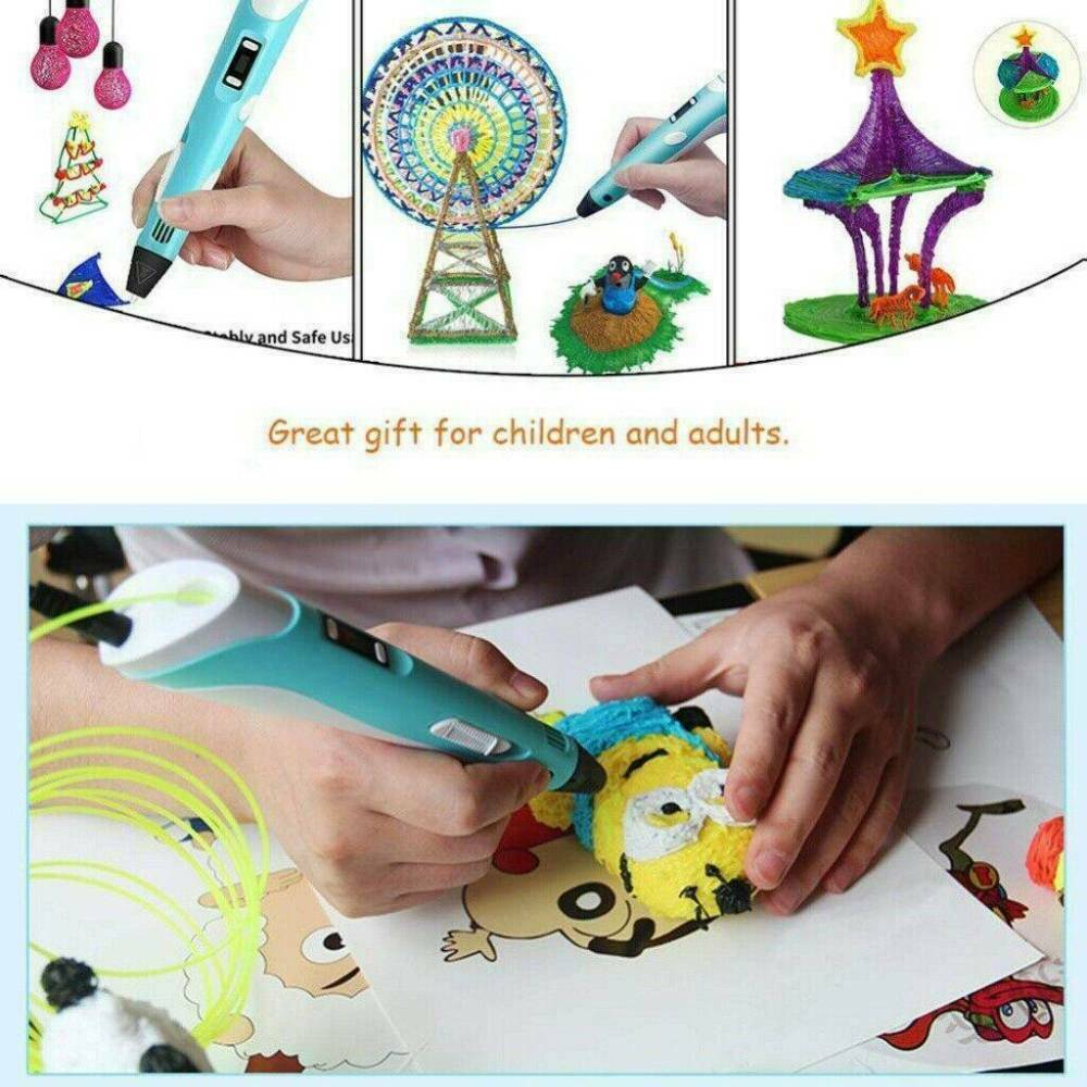 3D Printing Pen Set 3D Drawing Pen with Led Display 3 Color Filament Kid Gift*