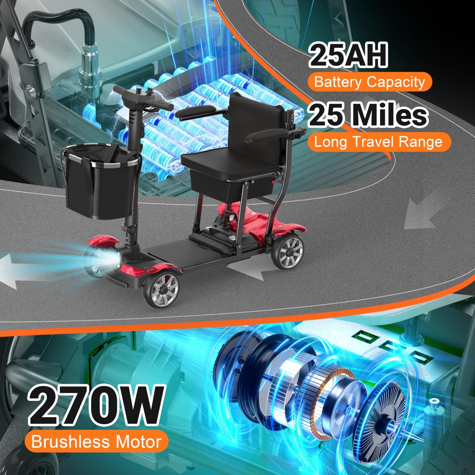 Lightweight 39lbs Foldable 4-Wheel Mobility Scooter for Adults, Airline Approved