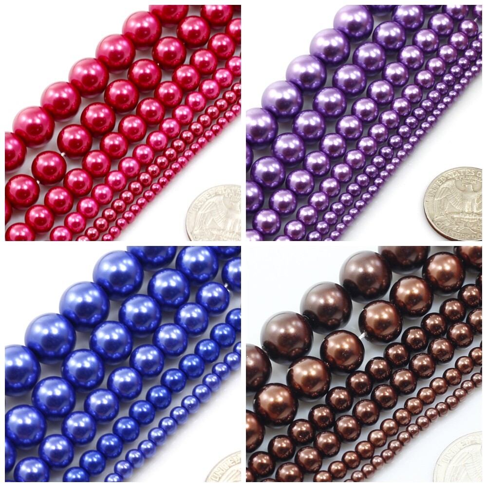 High Quality Glass Pearl Round Spacer Loose Beads 3mm 4mm 6mm 8mm 10mm 12mm 15"
