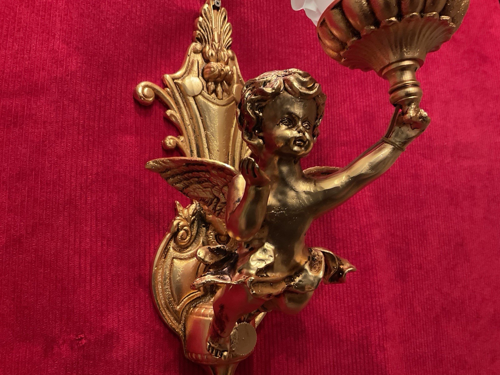 Pair Of Vintage French Putti Cherubs Winged angel Wall Lights Ormolu