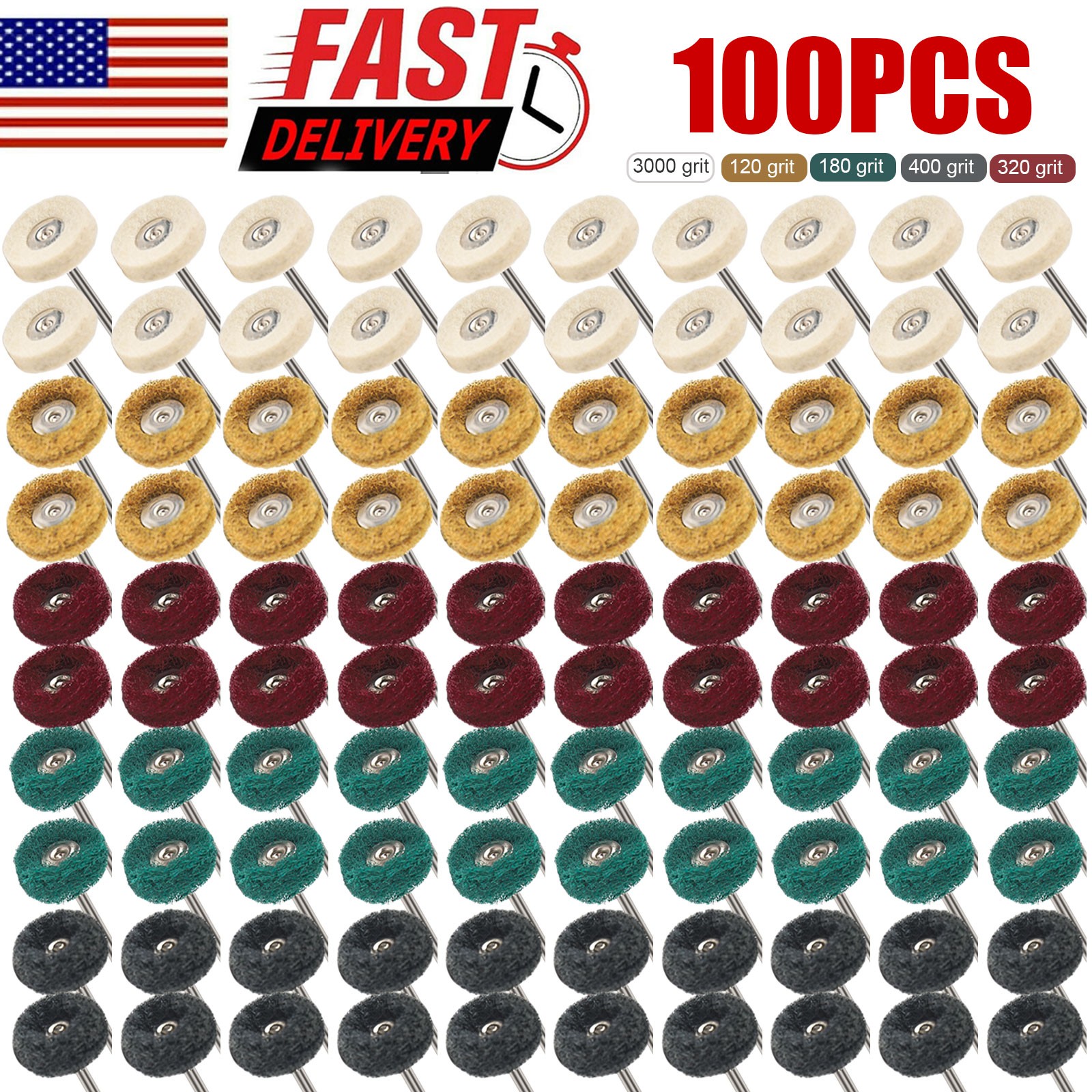 100x Abrasive Metal Polishing Buffing Wheel Burr Kit Set for Dremel Rotary Tool