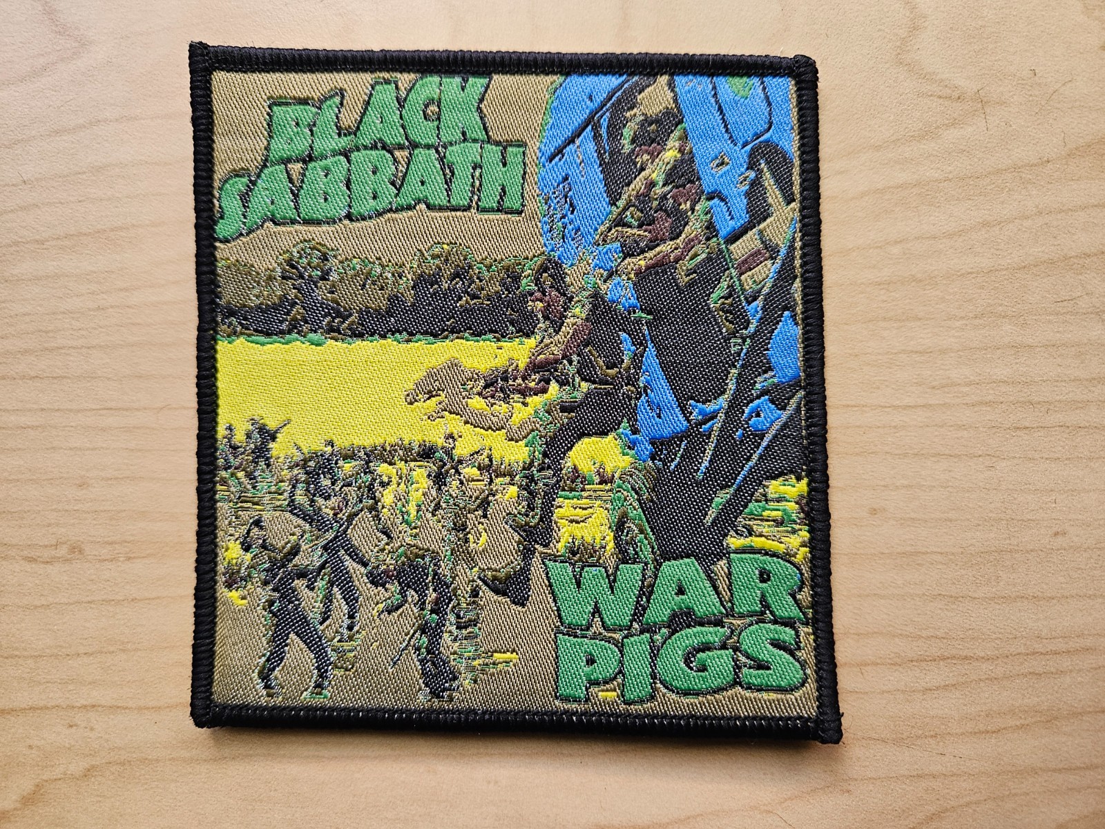 BLACK SABBATH, WAR PIGS, SEW ON BLACK BORDER WOVEN PATCH