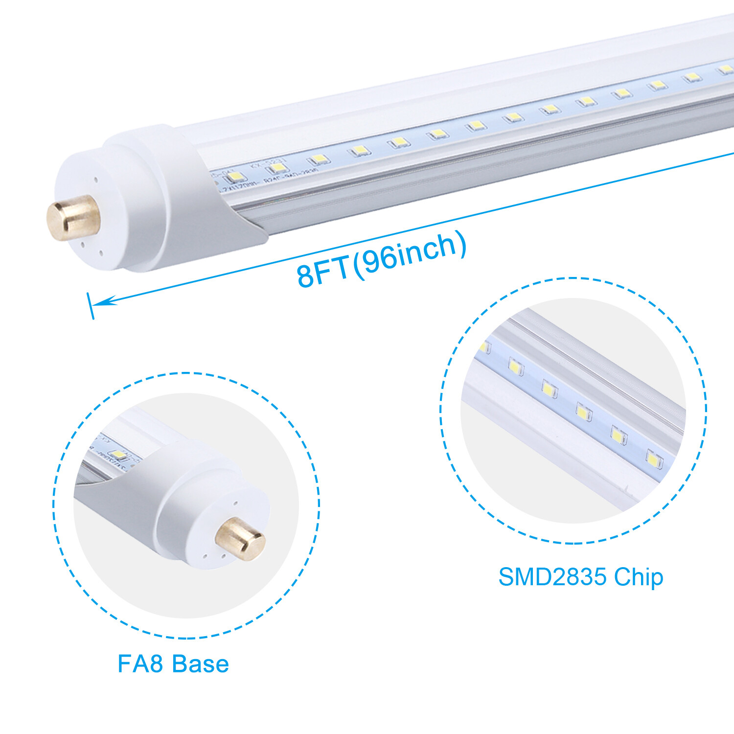 8FT LED Tube Light T8 T12 Single Pin FA8 Bulbs 45W 65W 90W 8Foot LED Shop Light