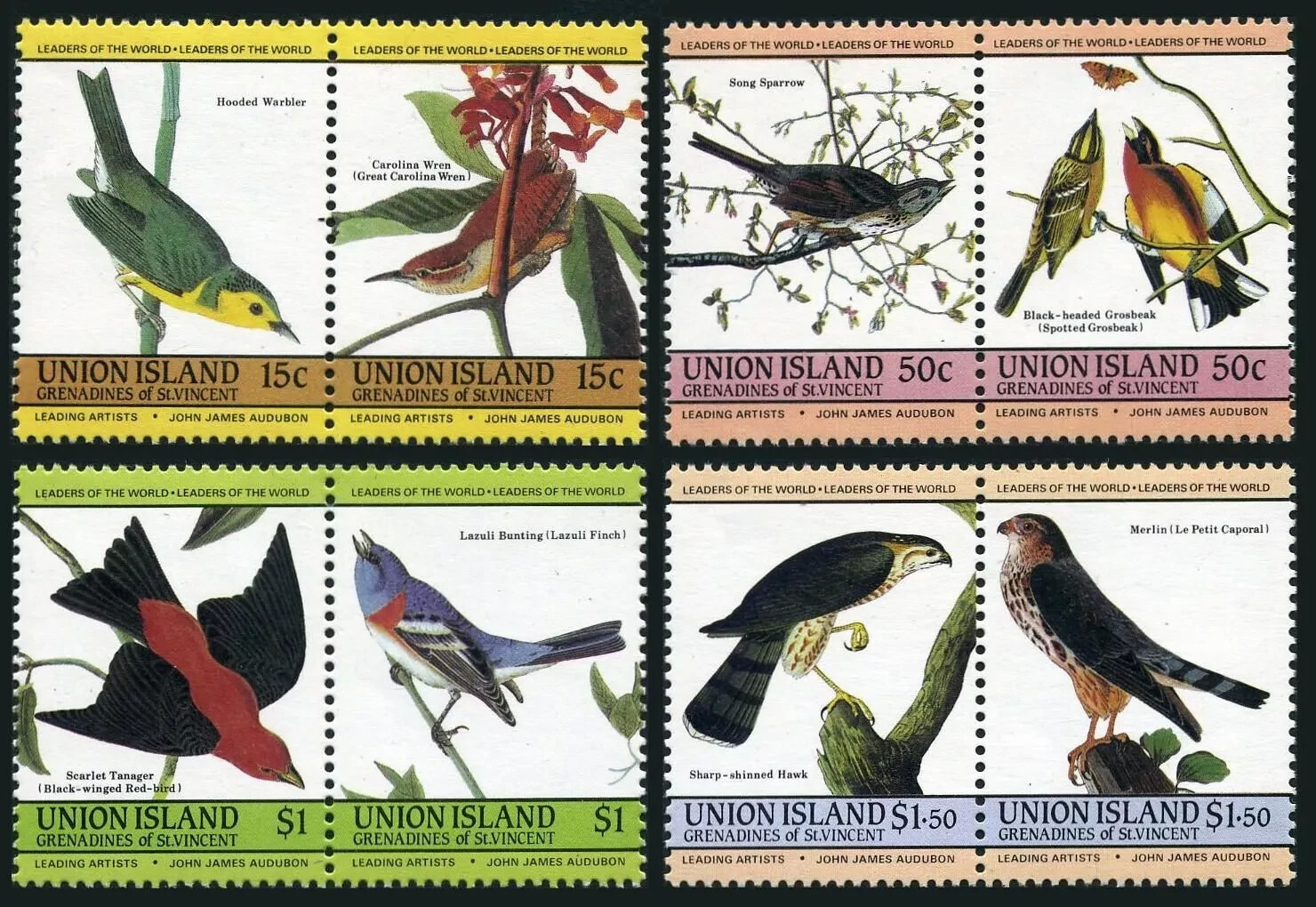 Birds Set of 8 Mint NH Complete St Vincent Union #186 - 189   (4 PAIRS)