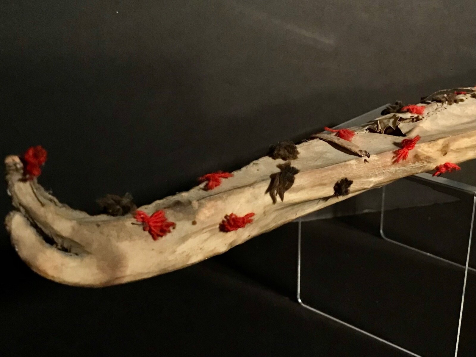 ESKIMO NATIVE KAYAK, WOOD, SEAL & GERMANTOWN WOOL DECORATION, EXCELLENT, C1900