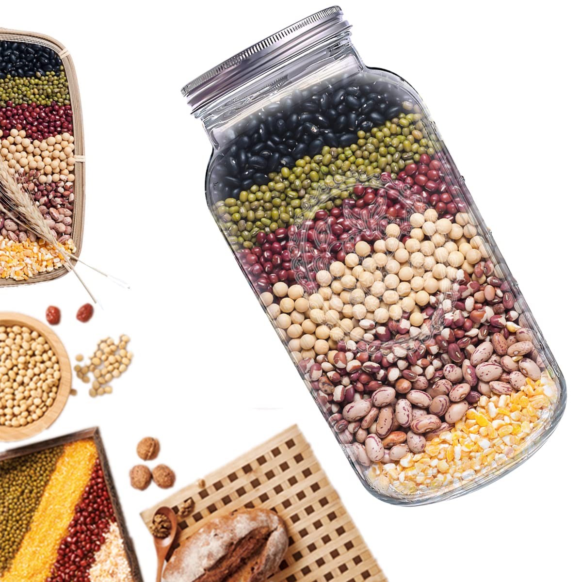 128oz Mason Jars 2 Pack - 1 Gallon Wide Mouth Glass Jars with Airtight Lids