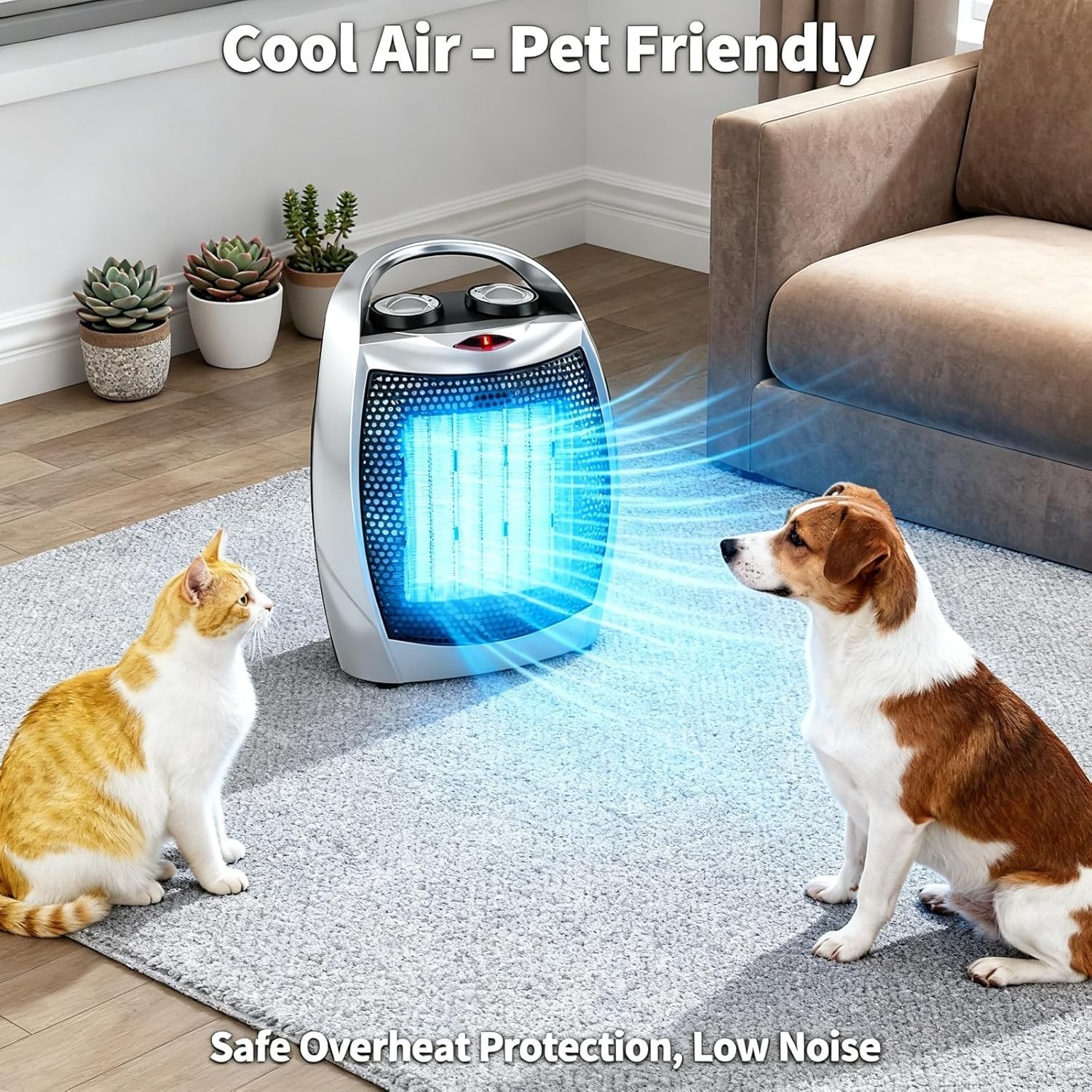 Portable Electric Space Heater with Thermostat, 1500W/750W Safe and Quiet Cerami