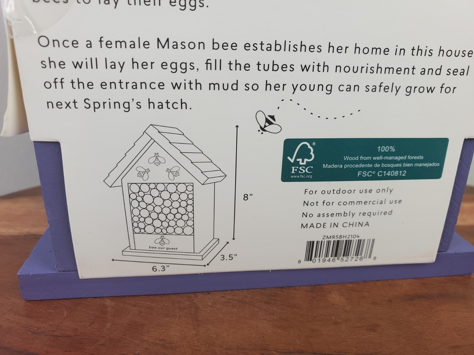 BAMBECO 8" Tower Bee House Purple Wall-Hanging - New