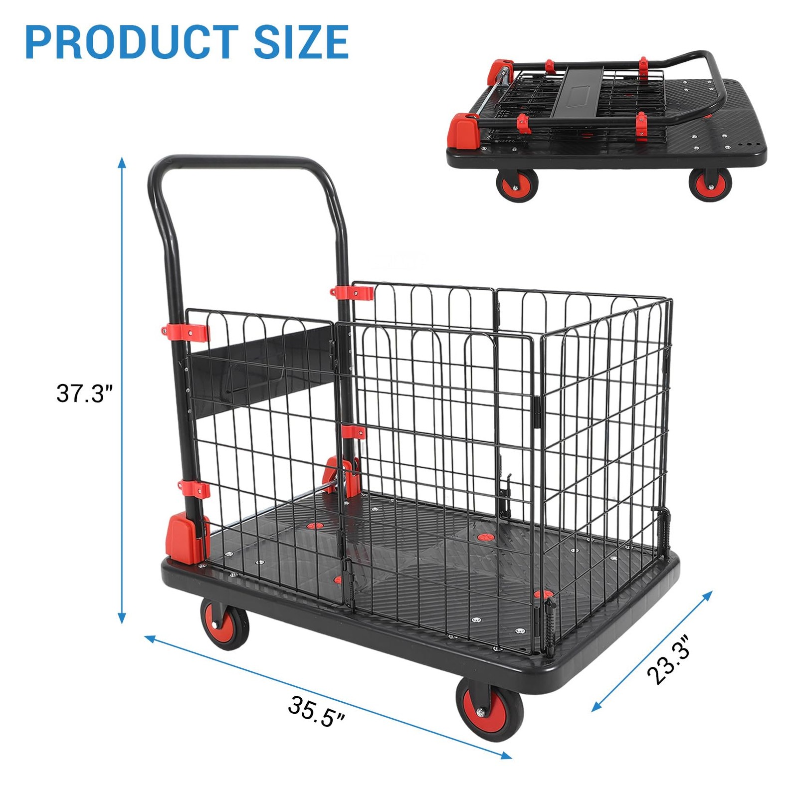 1000Lbs Platform Truck Cart with Cage 2in1 Heavy Duty Push Cart Dolly Foldable