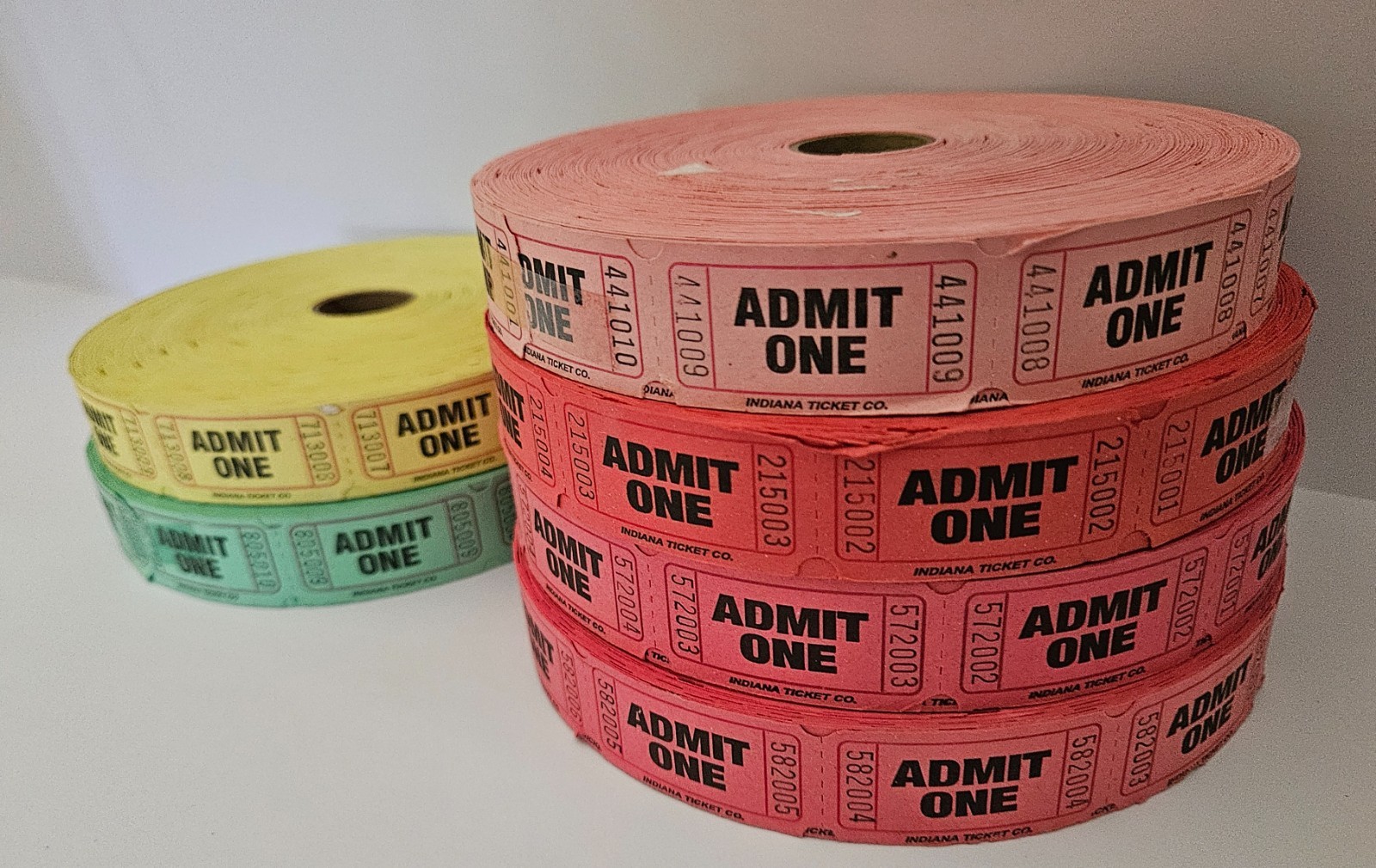 Lot of 6 Rolls 2,000/Roll Admit One Raffle Tickets Assorted Color