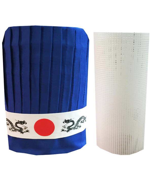 BLUE color Hibachi chef tall hat set, tall hat, headband, hat insert screen, NEW