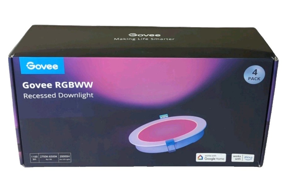 Govee Smart Recessed Lighting 4 Inch RGBWW Wi-Fi Bluetooth 4-Pack