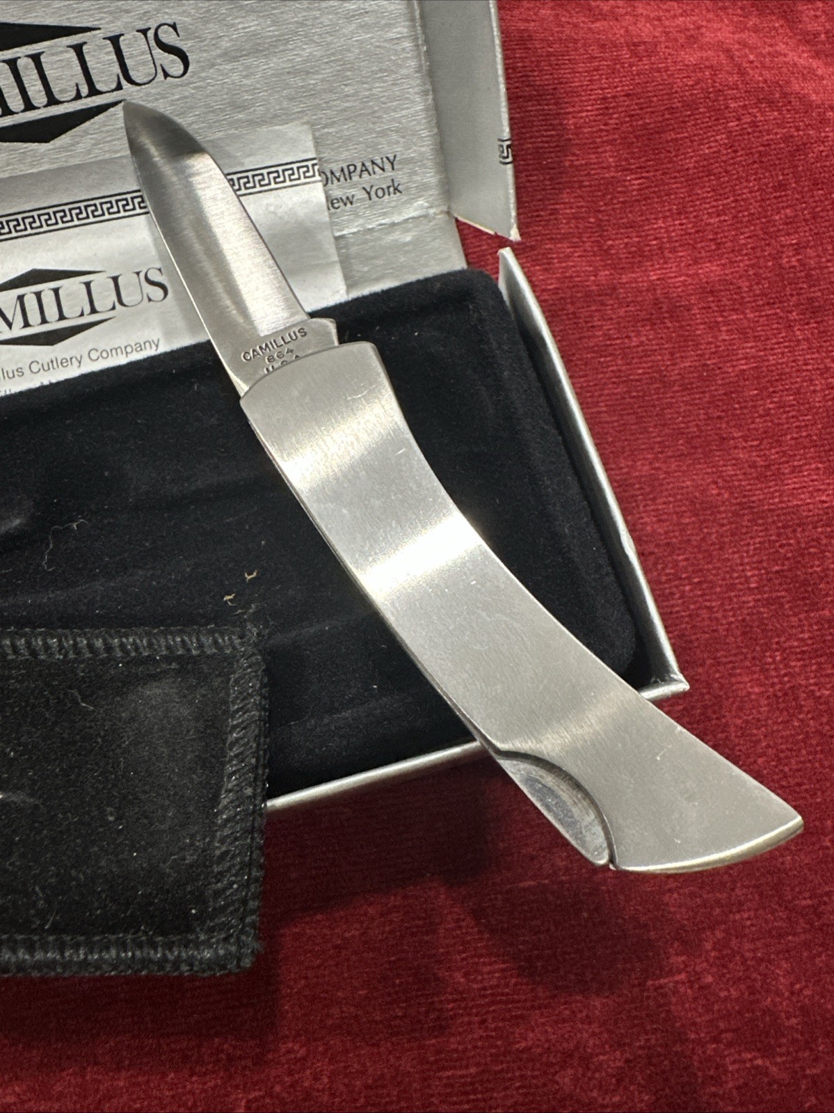 Camillus 864 Silver Sword Knife & Pouch 3-1/8" w/ Orig. Box!