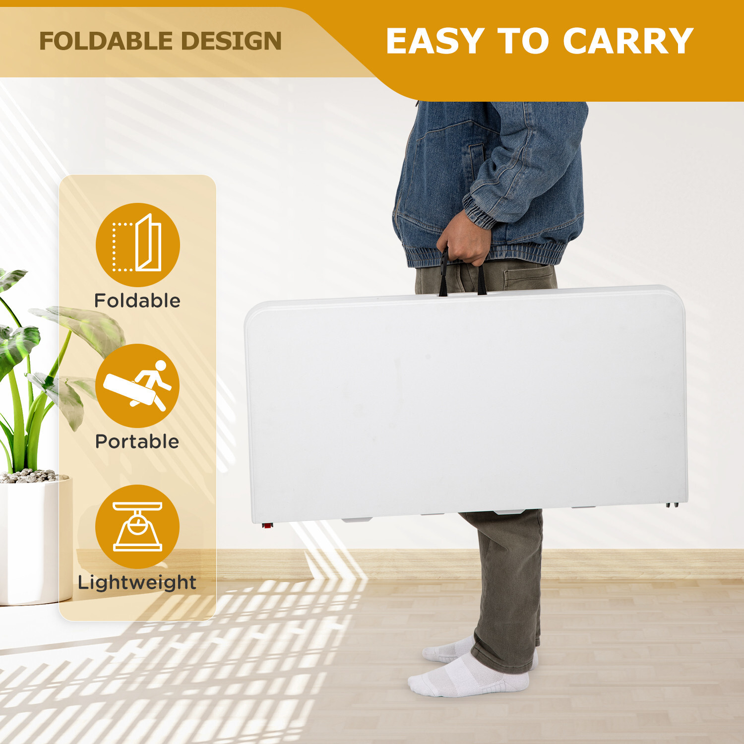 34" Folding Tables Plastic Folding Card Table Half Portable Foldable Table,White