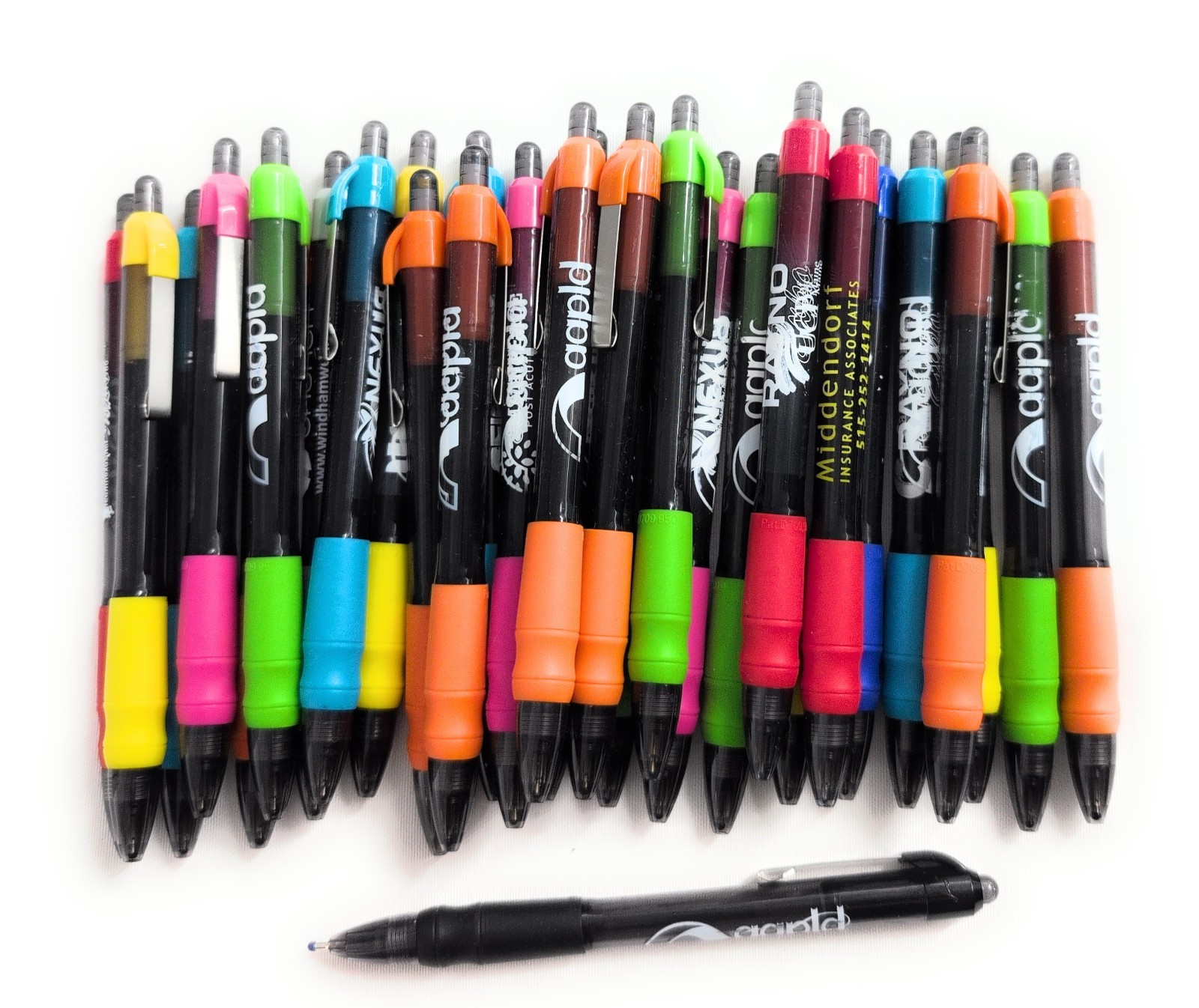 30ct Lot Misprint Click Pens MAXGLIDE Hub Pen: MULTICOLOR Thick Rubber Grip