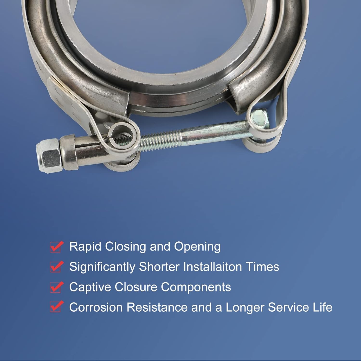 2.5" Inch V-Band Flange&Clamp Kit Male/Female With Ridge Exhaust Stainless 4 Pcs