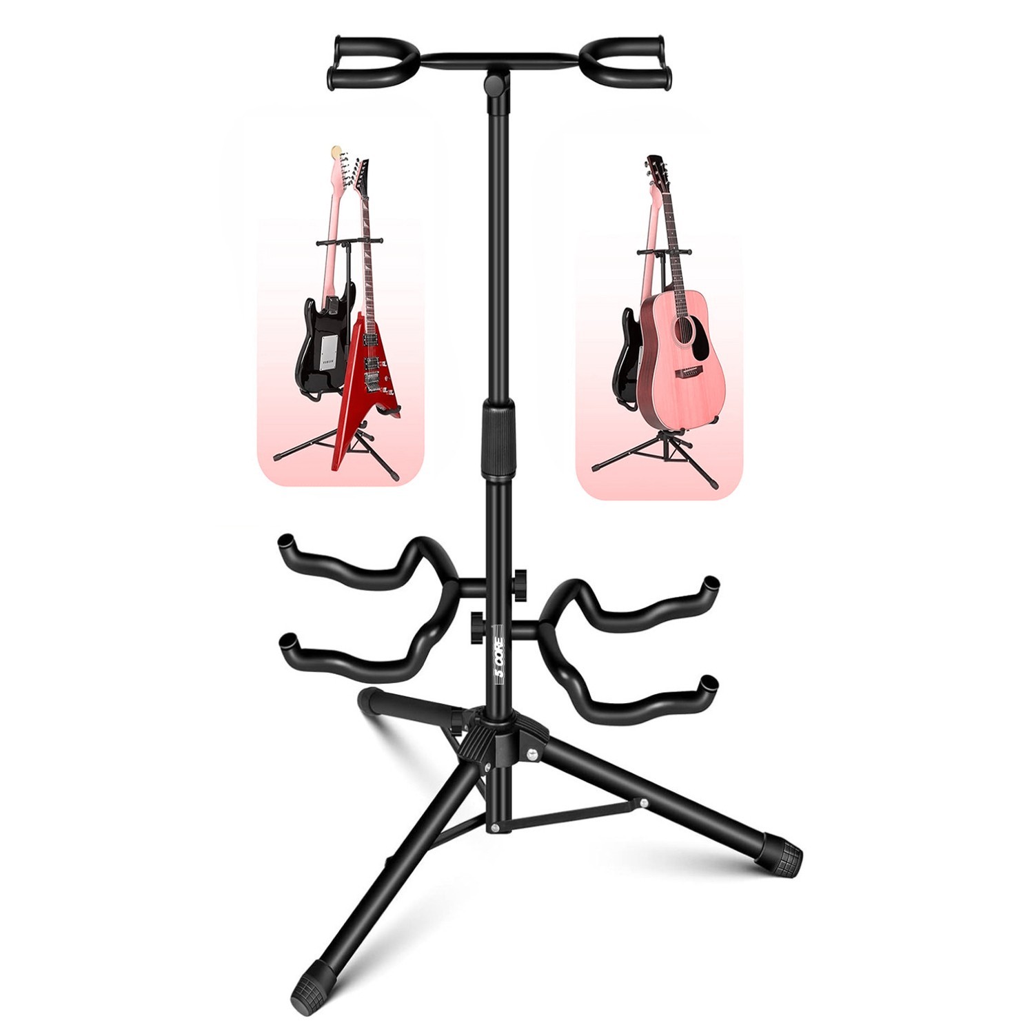 5 Core Double Guitar Stand Floor w Foam Arms for Acoustic Electric Bass Guitars