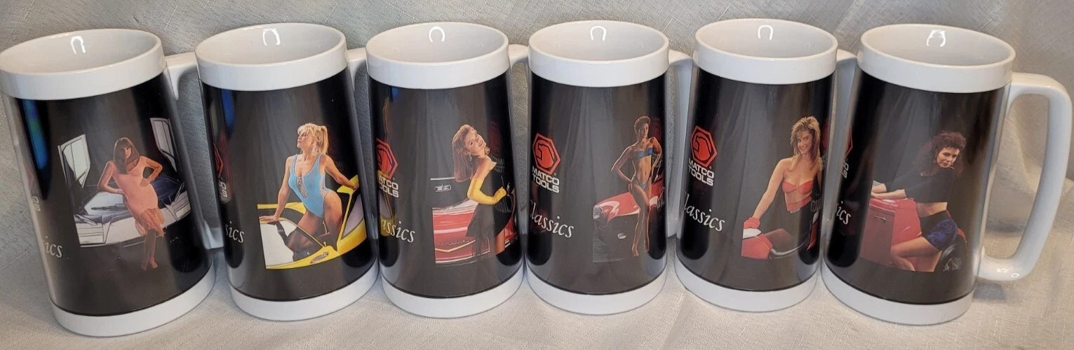 Set of 6 Matco Tools Pin-Up Girl Plastic Mugs Steins Cups Vintage