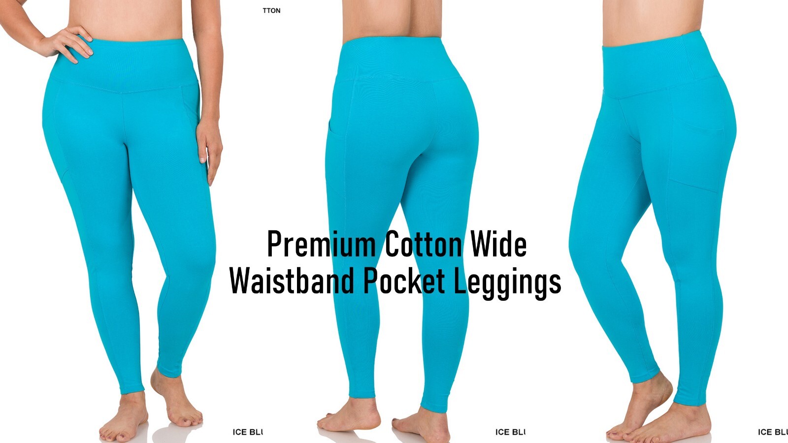 1X 2X 3X Athletic Fabric Wide Waist / Premium Cotton Long Yoga Leggings Pockets