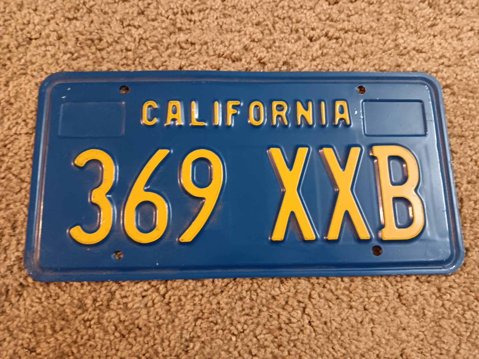 California License Plate - Blue 1970s, 369 XXB