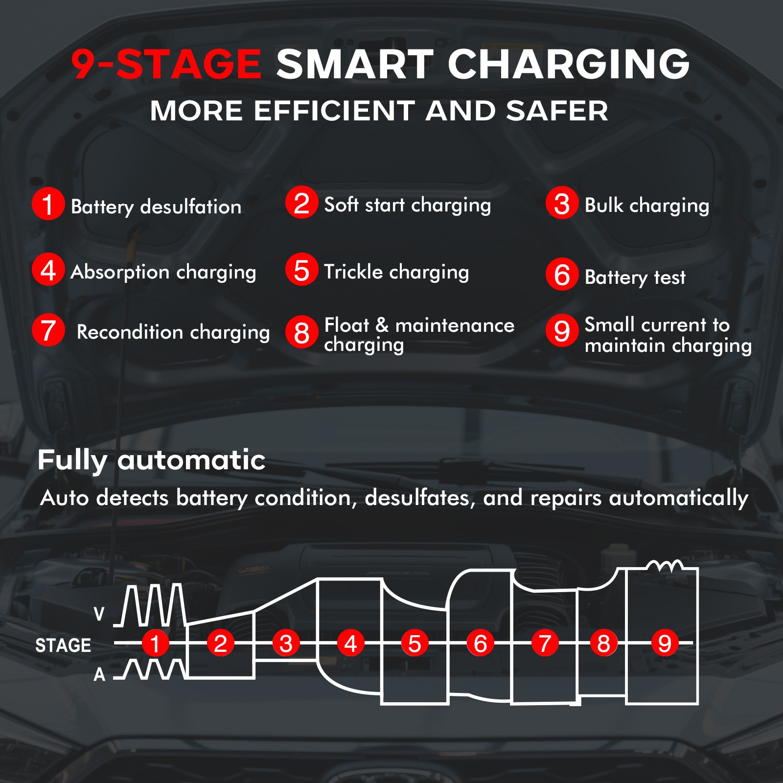 40-Amp Battery Charger, 12V/24V Lead Acid LiFePO4 Smart Battery Trickle Charger