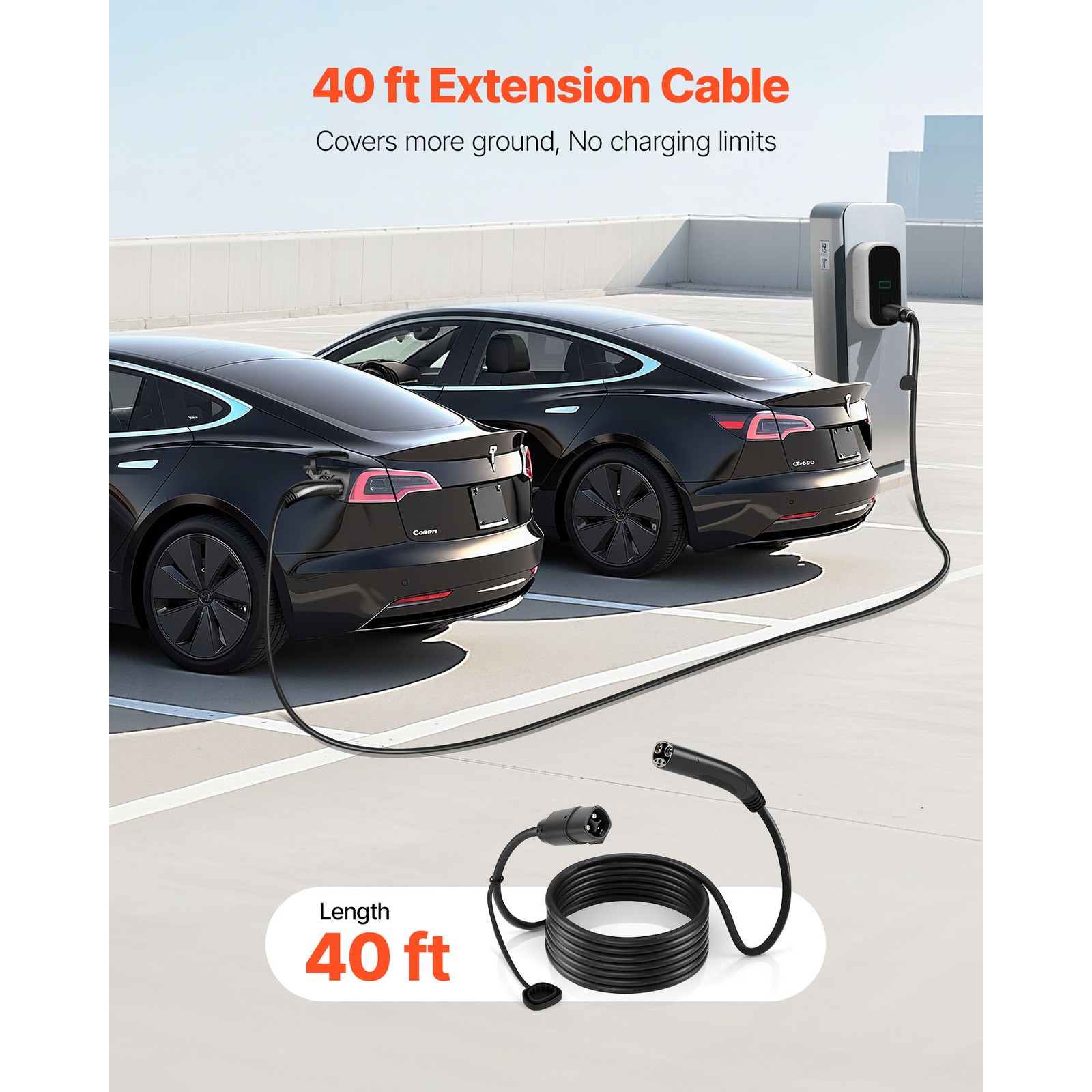 Uimoso EV Charger Extension Cable for Tesla, 48A, 40 ft, 240V, 11.52kW