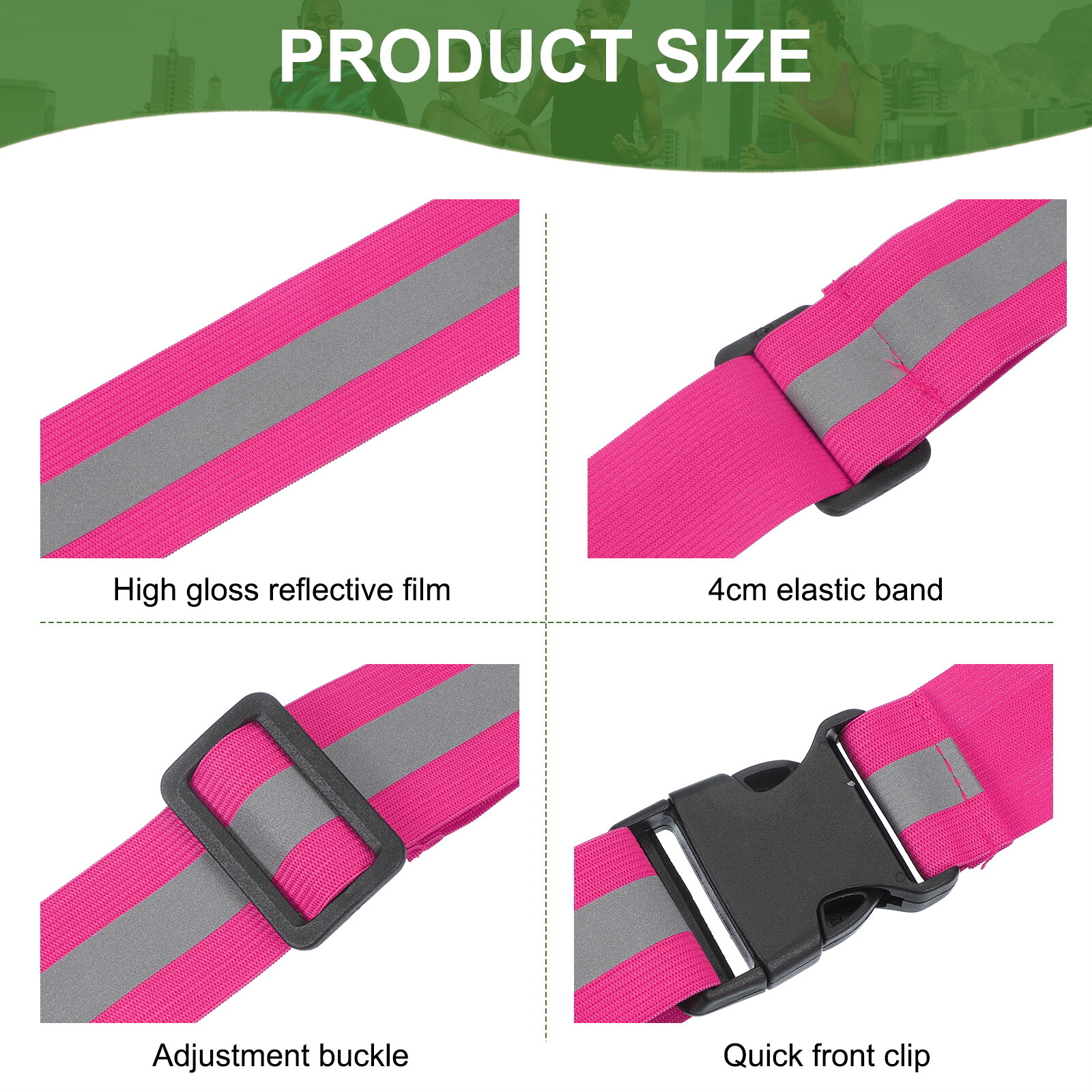 Reflective Belt, Adjustable Hi-Vis Safety Running Gear Belt, Rose Red