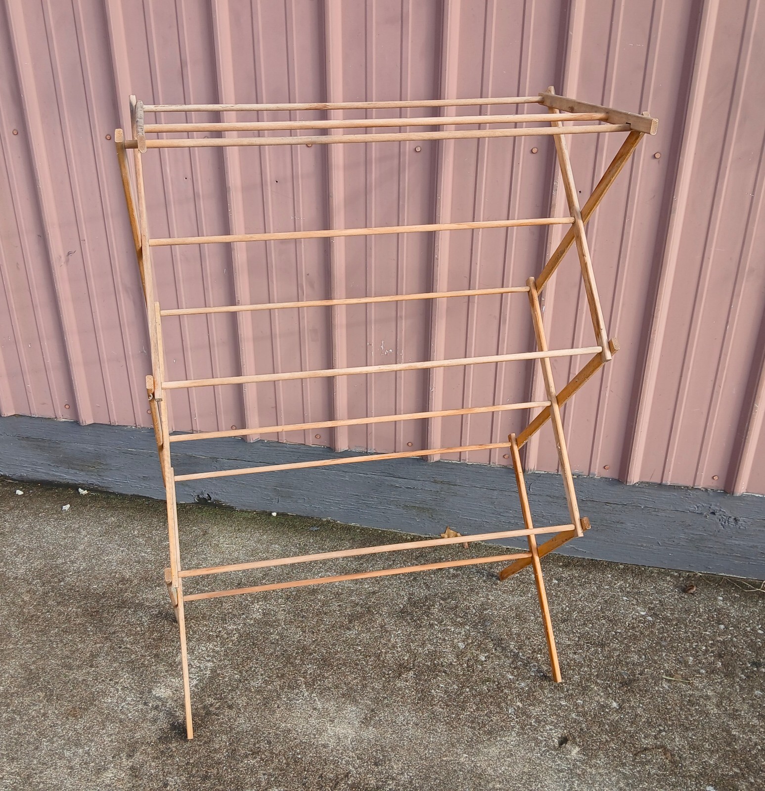 Antique Wooden Laundry Clothes Drying Rack Folding and Expandable 1930s