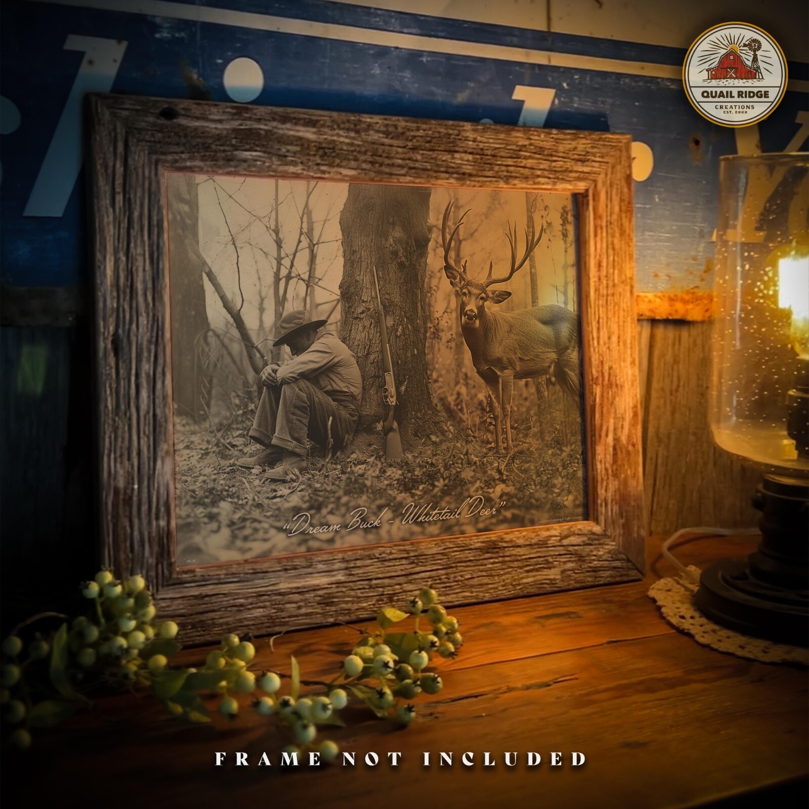 Dream Buck Whitetail Deer Art Print Bow Hunting Fishing Cabin Wall Decor Gift