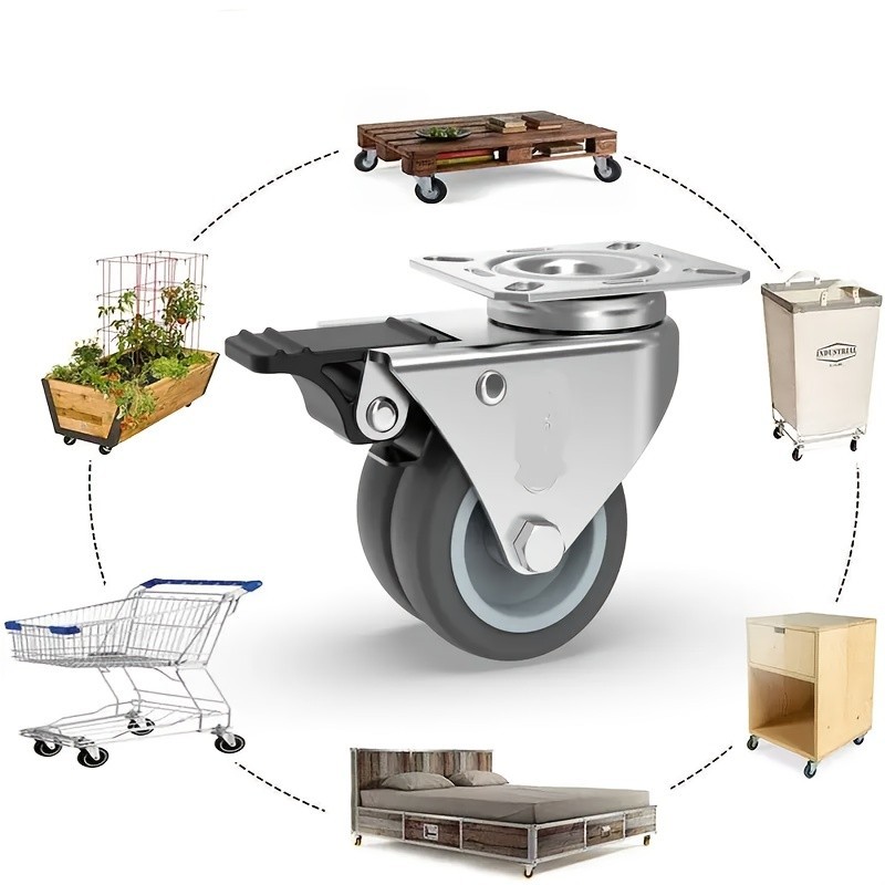 Swivel Caster Wheels with Brake - Quiet, 360° Rotating for Furniture & Carts