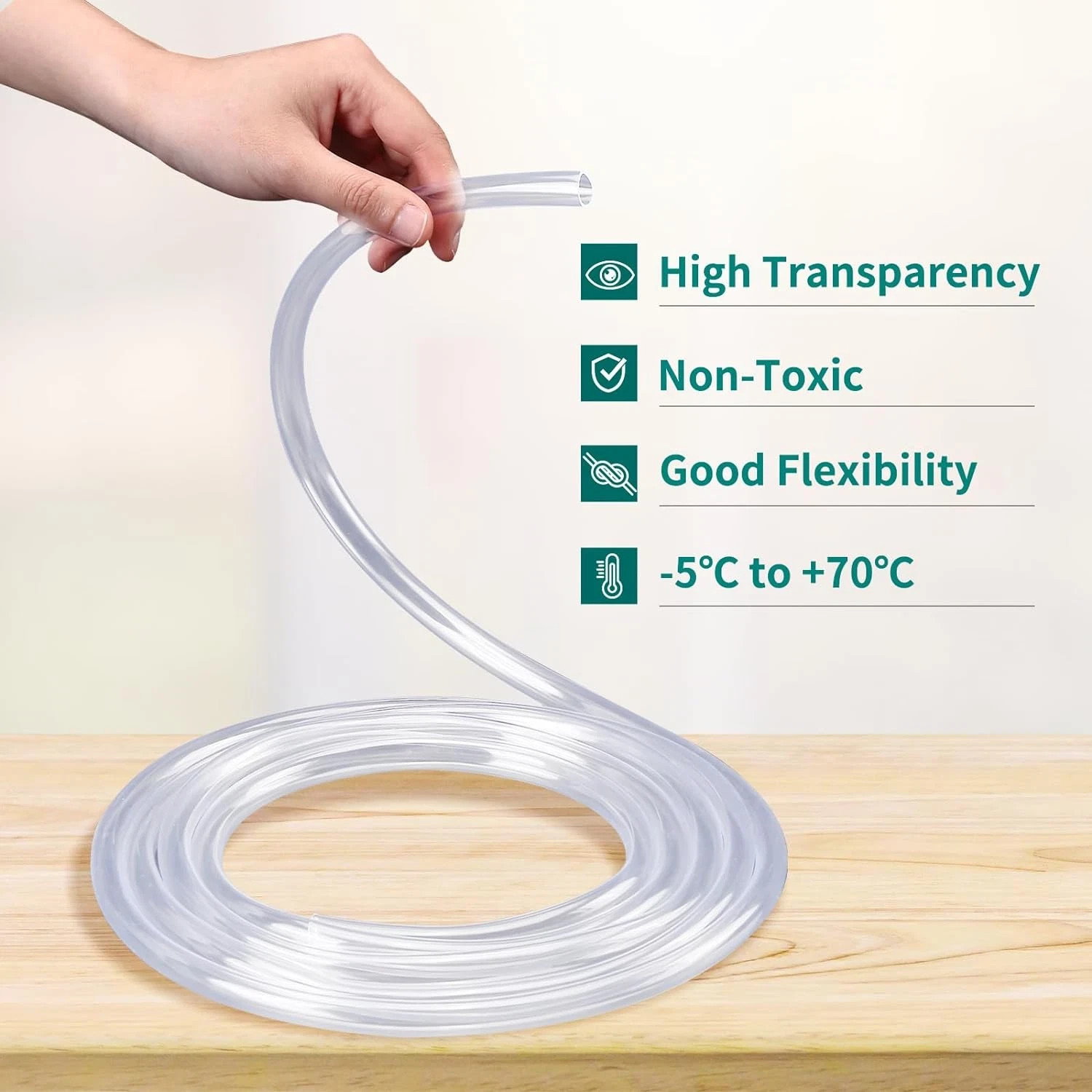 10 Feet - 3/8" ID X 1/2" OD Clear Vinyl Tubing, Flexible PVC Plastic Tubing Hose