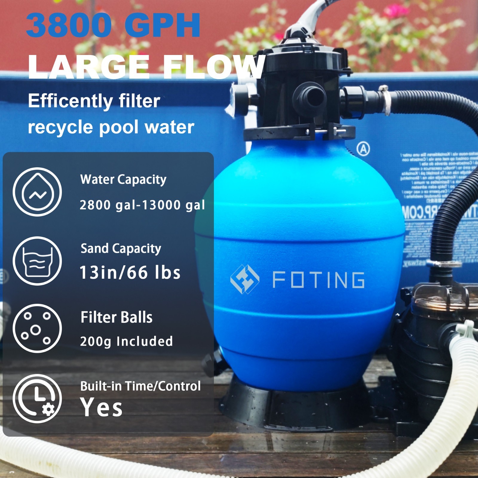 FOTING Pool Pumps Above Ground, 1HP 3800GPH Sand Filter Pump for Above Ground