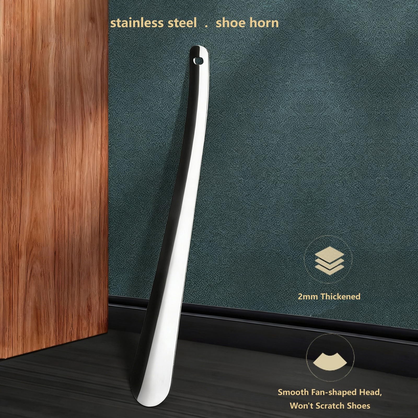 YIZIYAOH 11.8 inch Stainless Steel Shoe Horn, 2mm Thick, inch, Silver