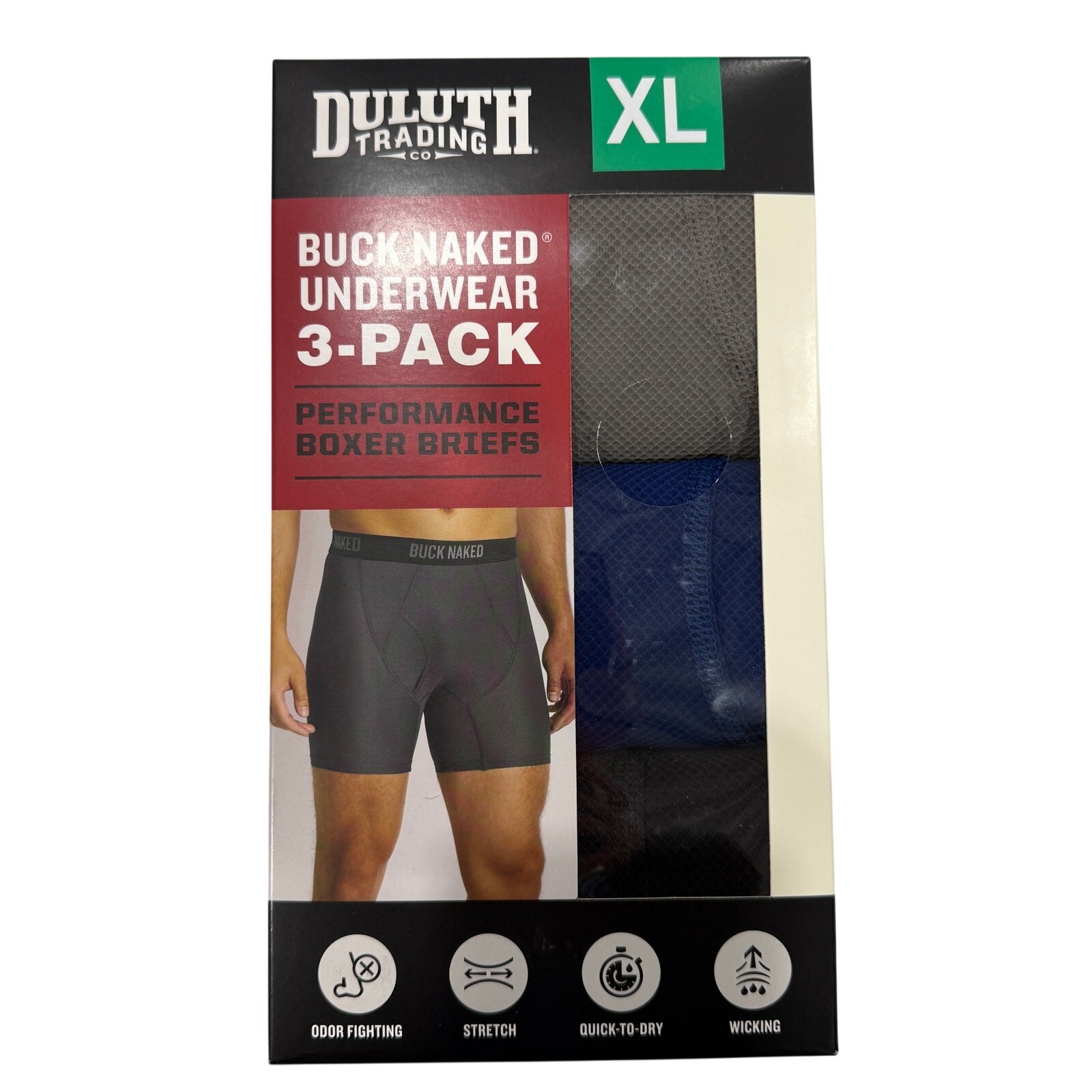 Duluth Trading Co Buck Naked Underwear Boxer Briefs Pack of 3 NEW Size XL