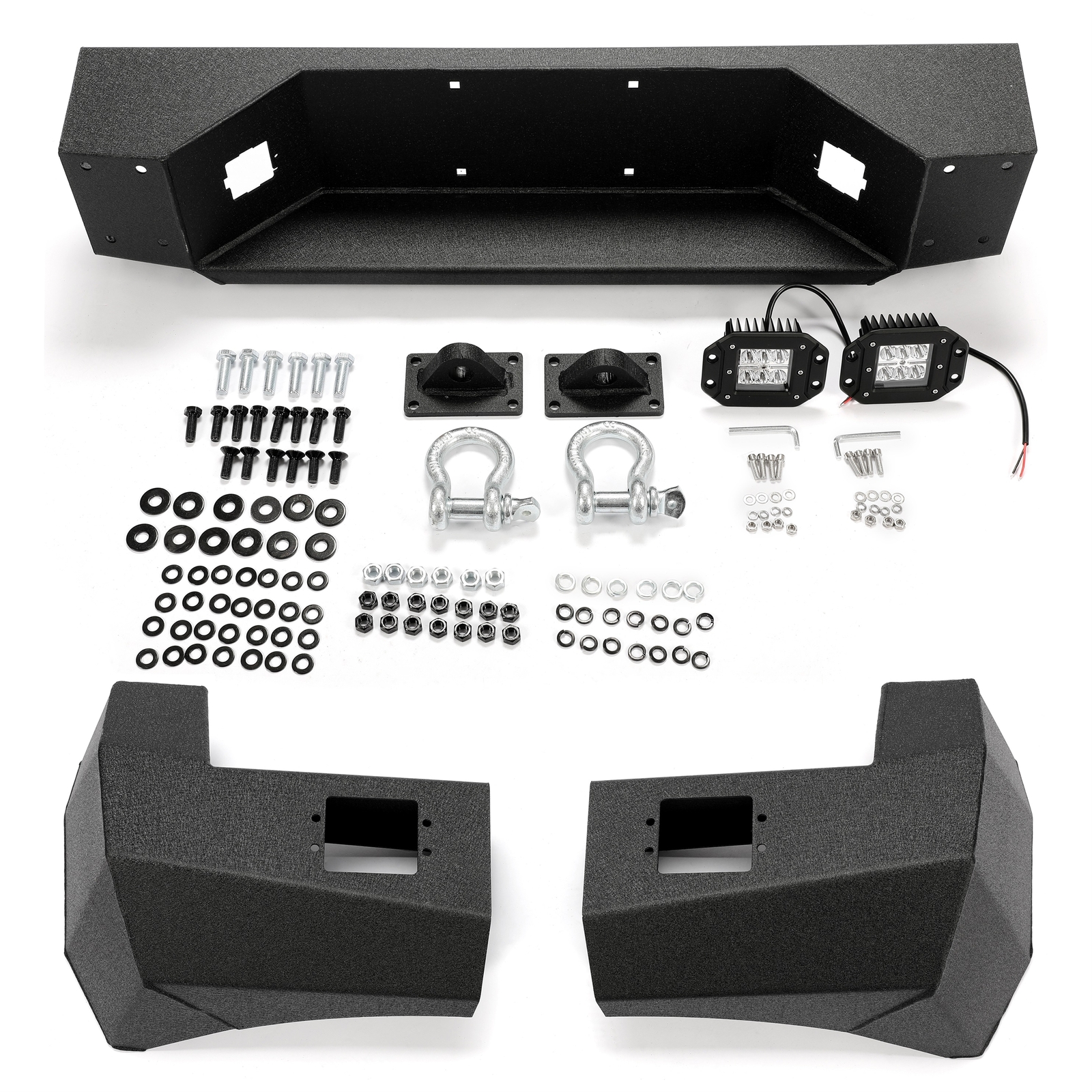 HECASA Black Rear Bumper For Toyota Tacoma 2005-2015 w/License Plate LED Lights