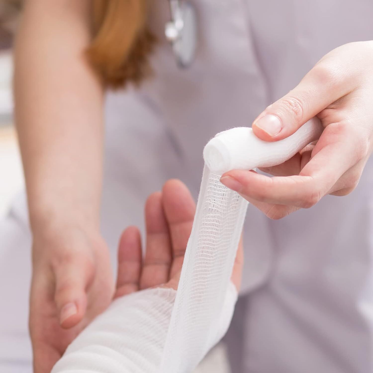 24 Rolls/Box, Rolled Gauze Bandage 4"x4.1 yd Sterile Stretch w/ 2 Medical Tape