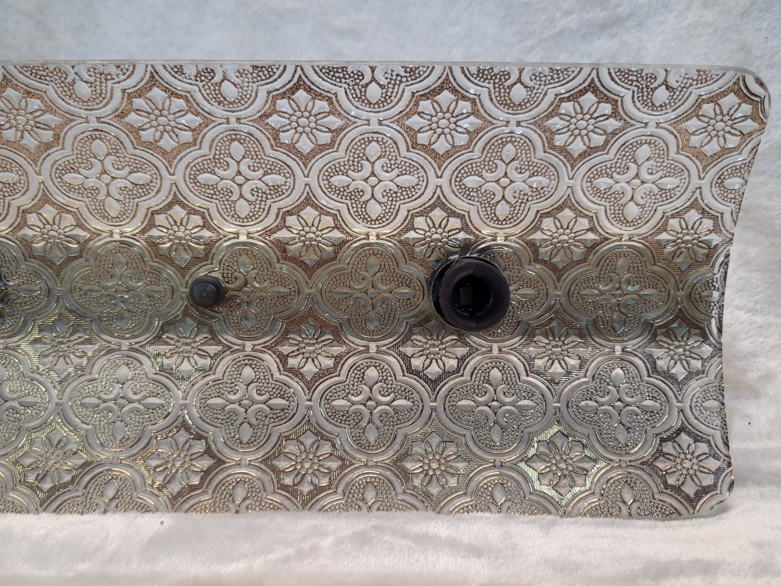 Vtg Bathroom Vanity U Bar 4-Light Fixture Glass Gold Overlay Quatrefoil Curved