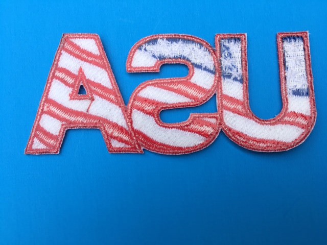 USA LETTERS AMERICAN FLAG EMBROIDERED PATCH IRON SEW-ON (5"x 2")- HIGH QUALITY!!