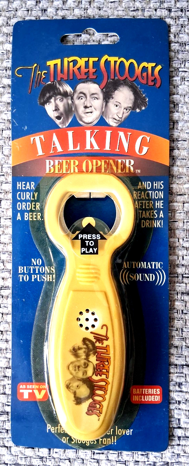 SEALED 2002, The Three Stooges Talking Beer Bottle Opener  NIP (works)
