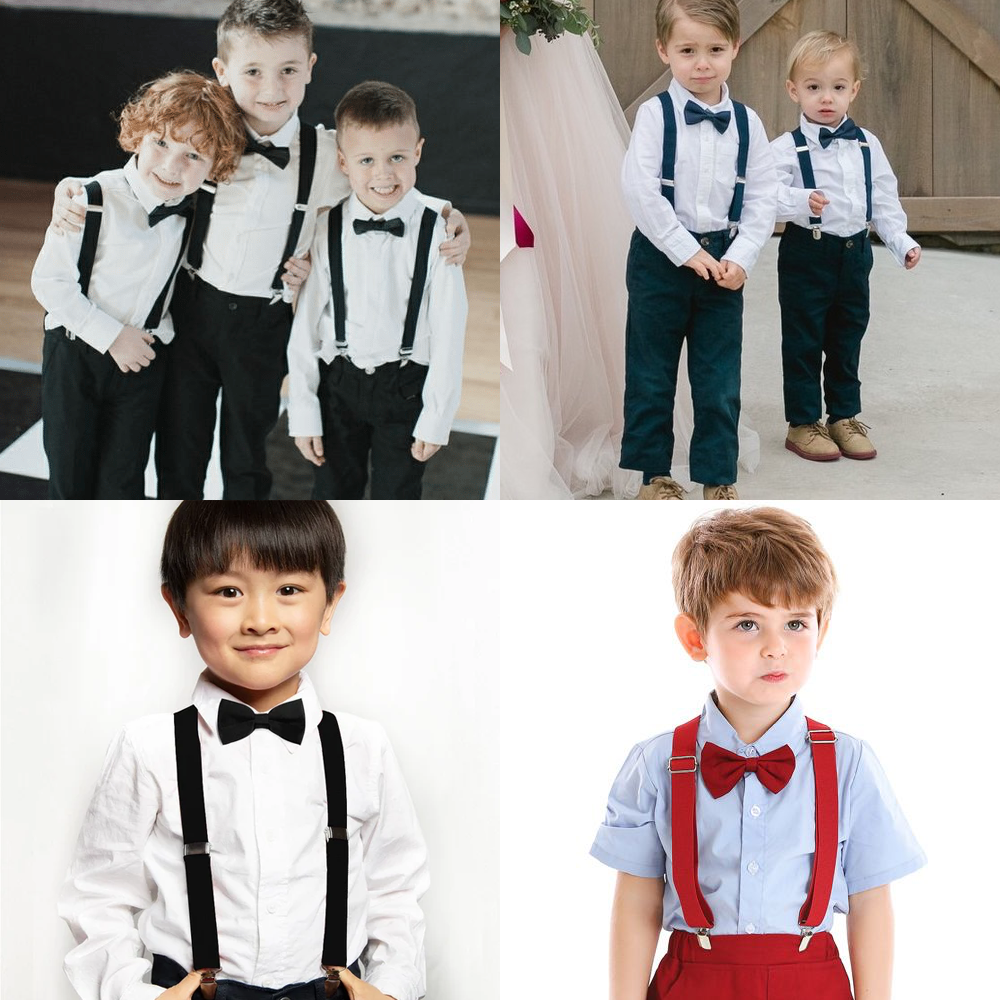 Kids Suspender & Bow Tie Sets for Boys Girls Children Elastic & Adjustable