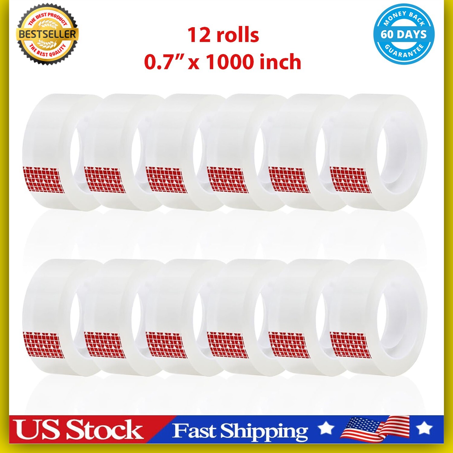 Clear Transparent Tape Rolls 3/4" x 1000" Dispenser Refill 12 Tape Rolls Scotch