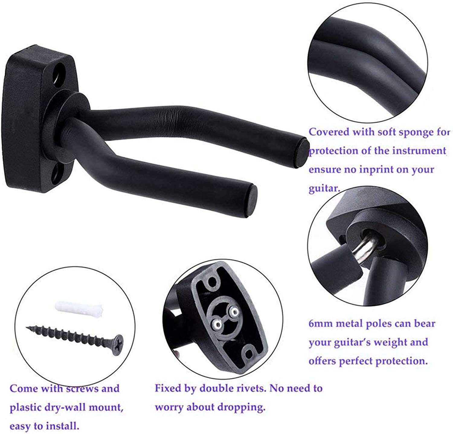 4Pack Wall Mount Guitar Hanger Hook Holder Display Stand Fits Mandolin Ukulele