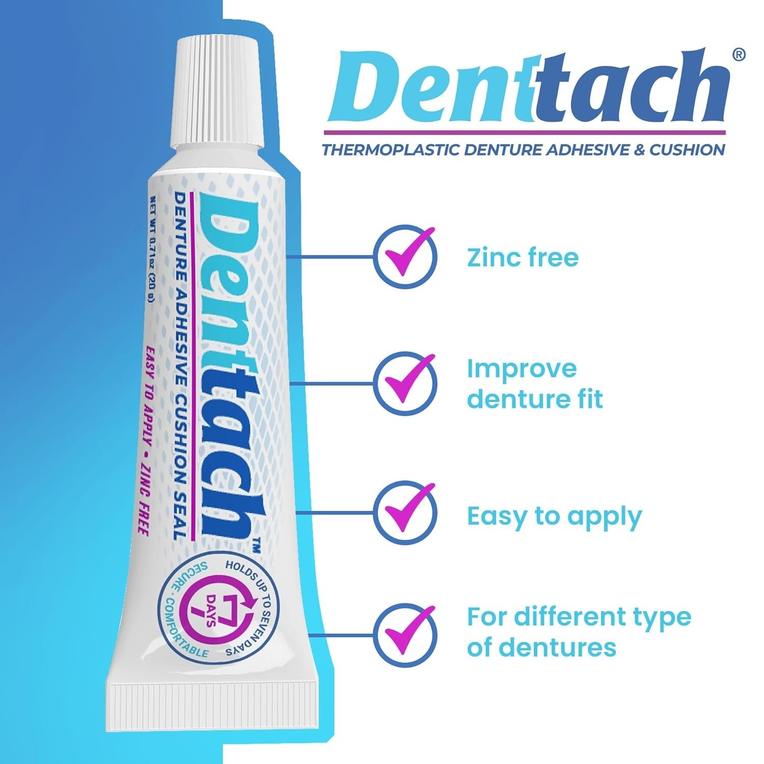 Denttach Denture Adhesive, Thermoplastic Denture Adhesive and Cushion for 7 Days