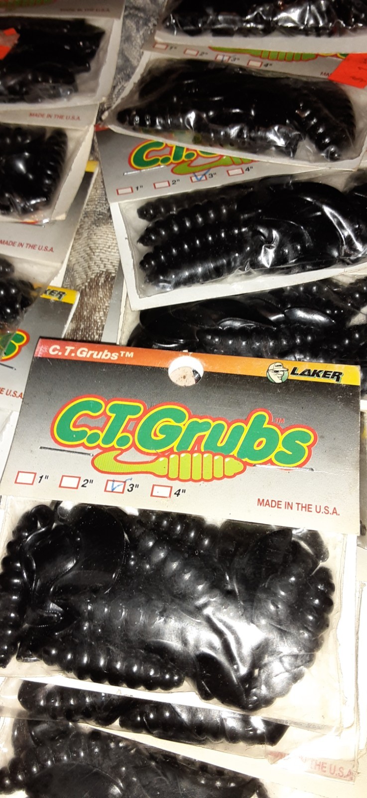 50 PACKS 3" BLACK CT GRUBS/10@ PACK/500 GRUBS/JIG BODIES