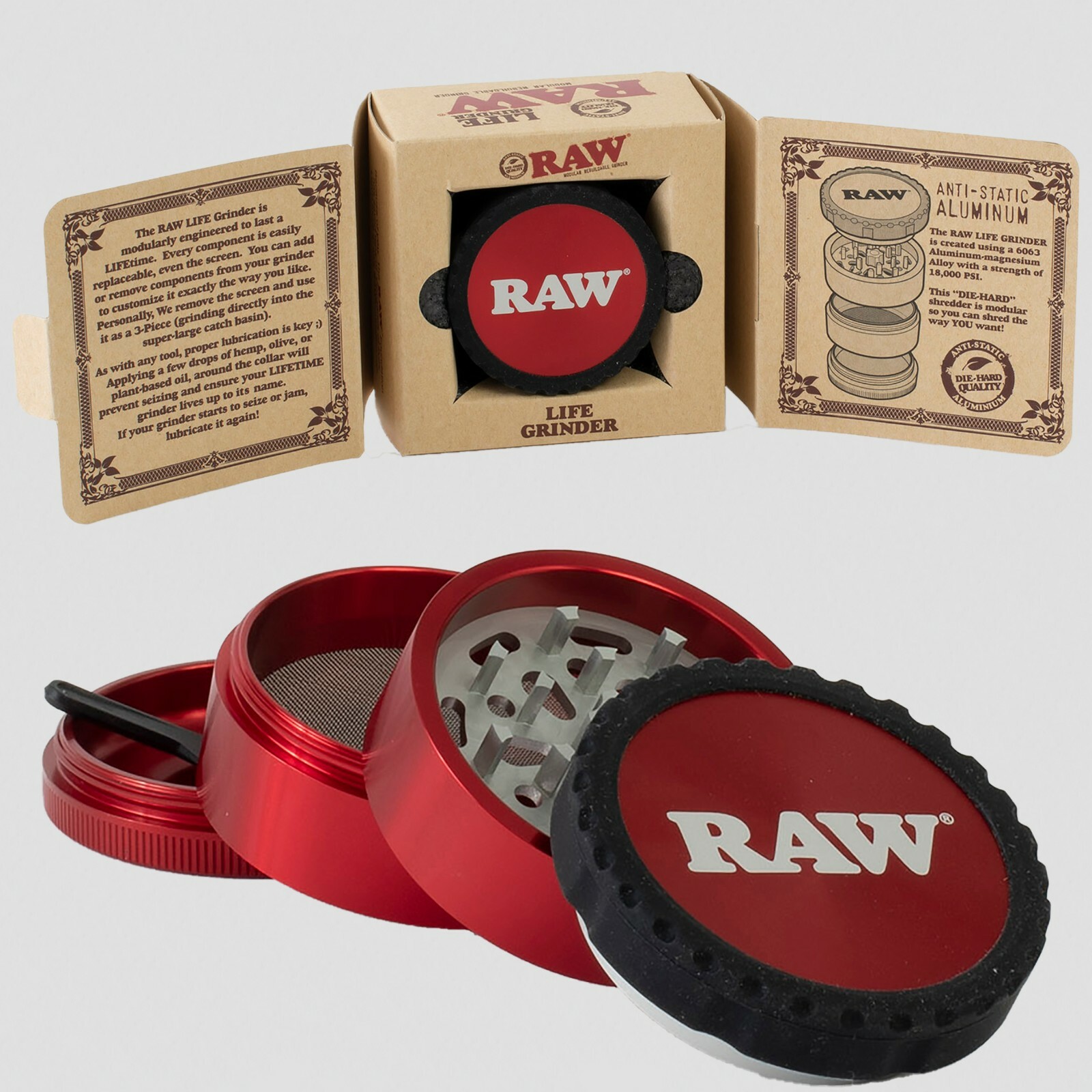 RAW Life 4-Piece Herb Grinder Version 3 V3 - Red