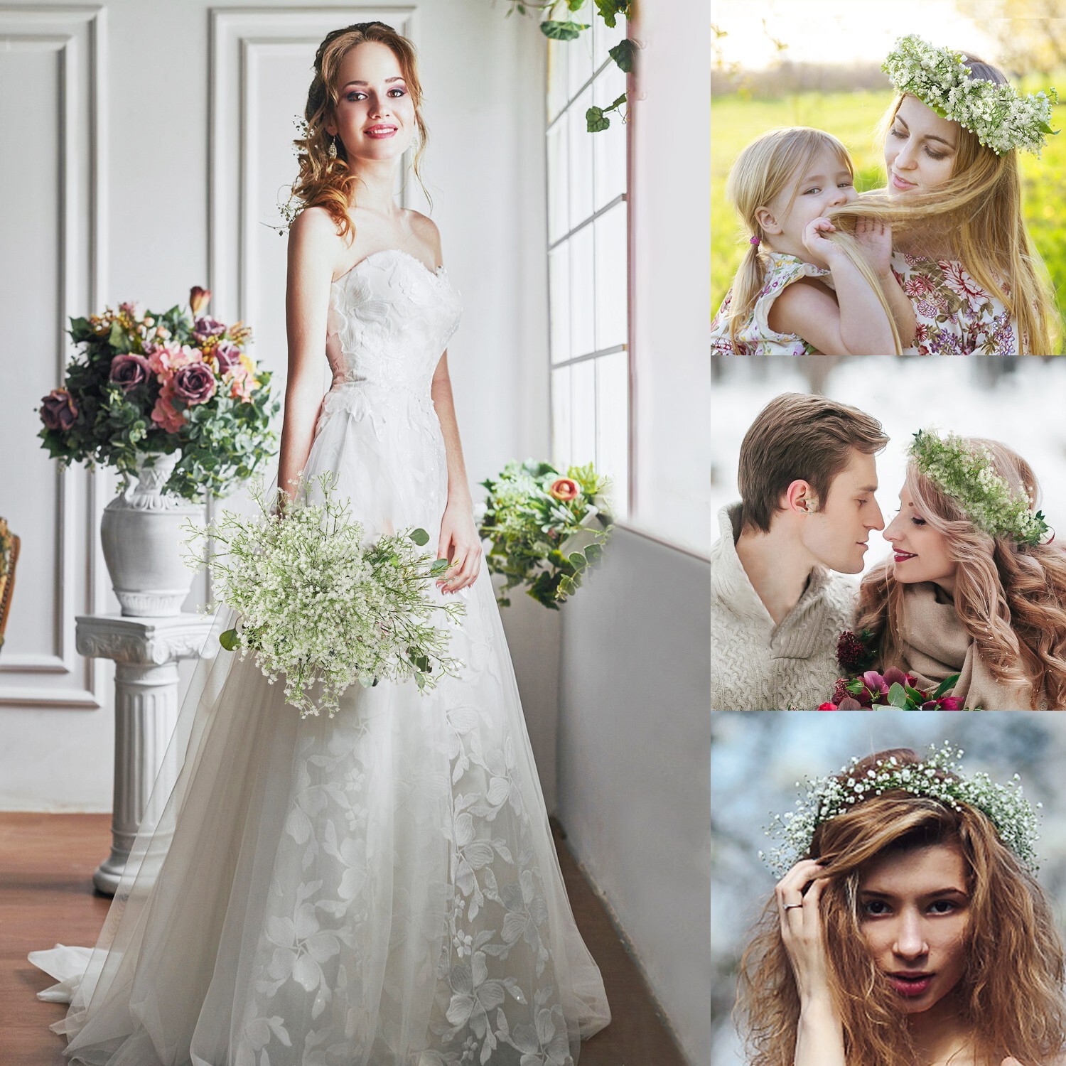 EZFLOWERY 12 Pcs Artificial Baby Breath Flowers, Gypsophila Real Touch, White