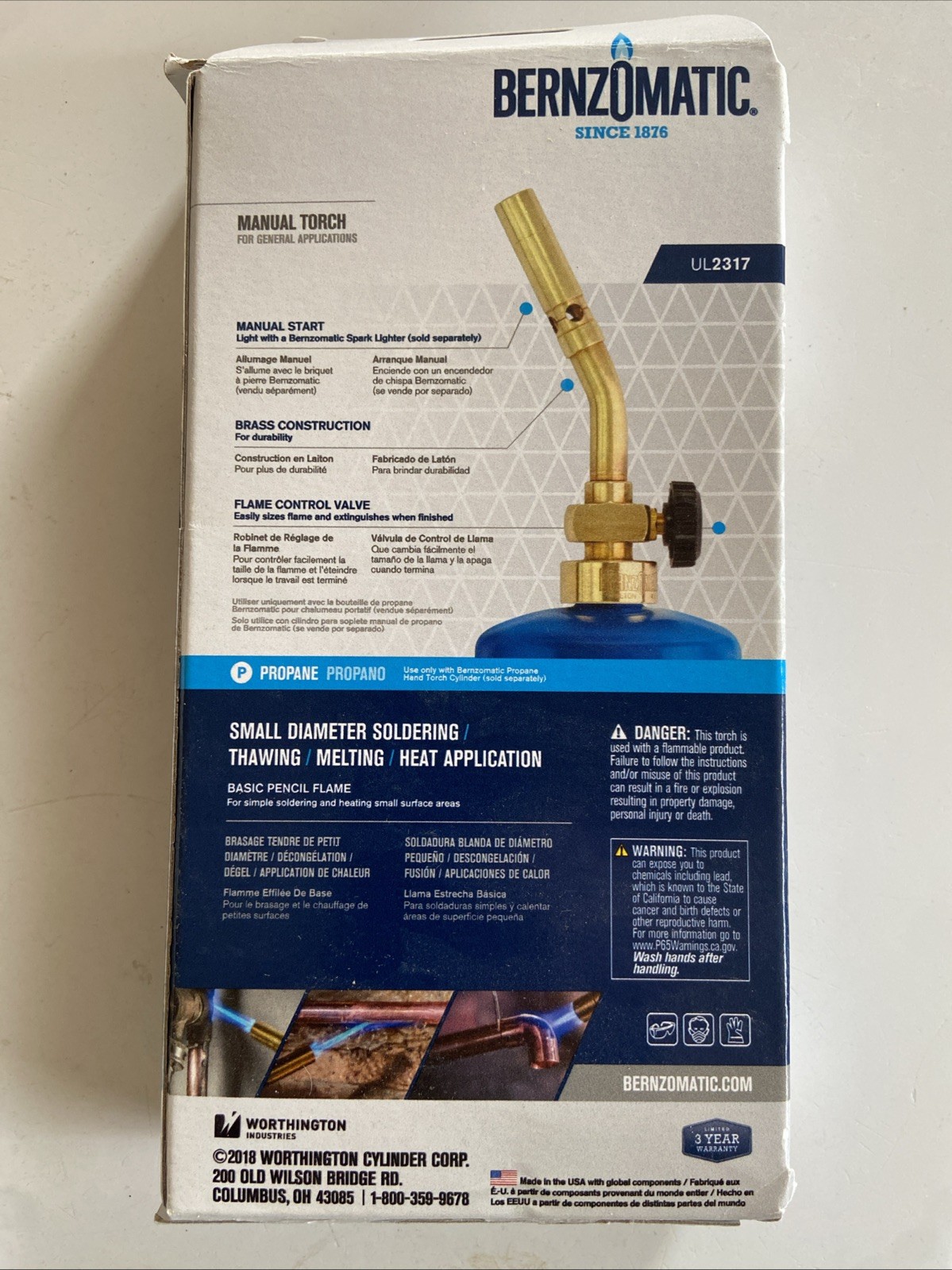 BernzOmatic Manual Torch For General Application UL2317 New In Box